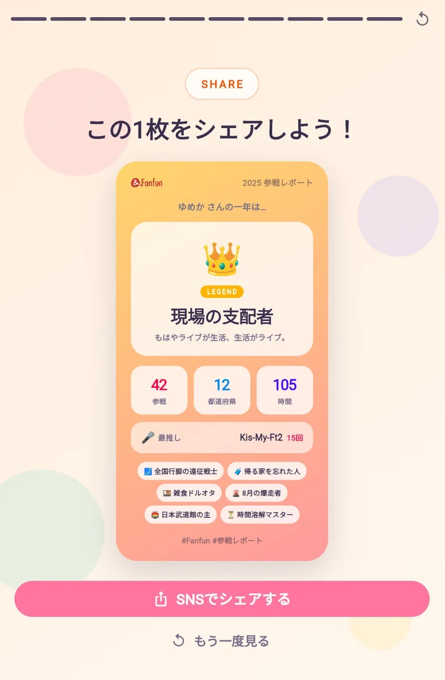 &Fanfunアプリの参戦レポート画面