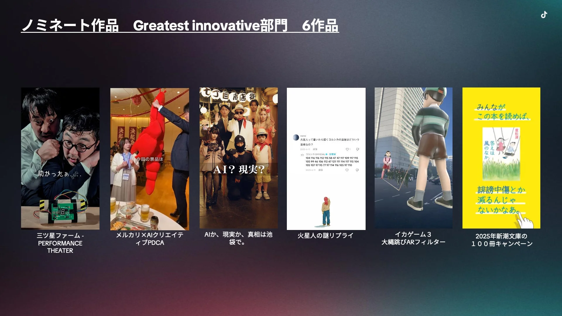 Greatest Innovative 部門 ノミネート作品